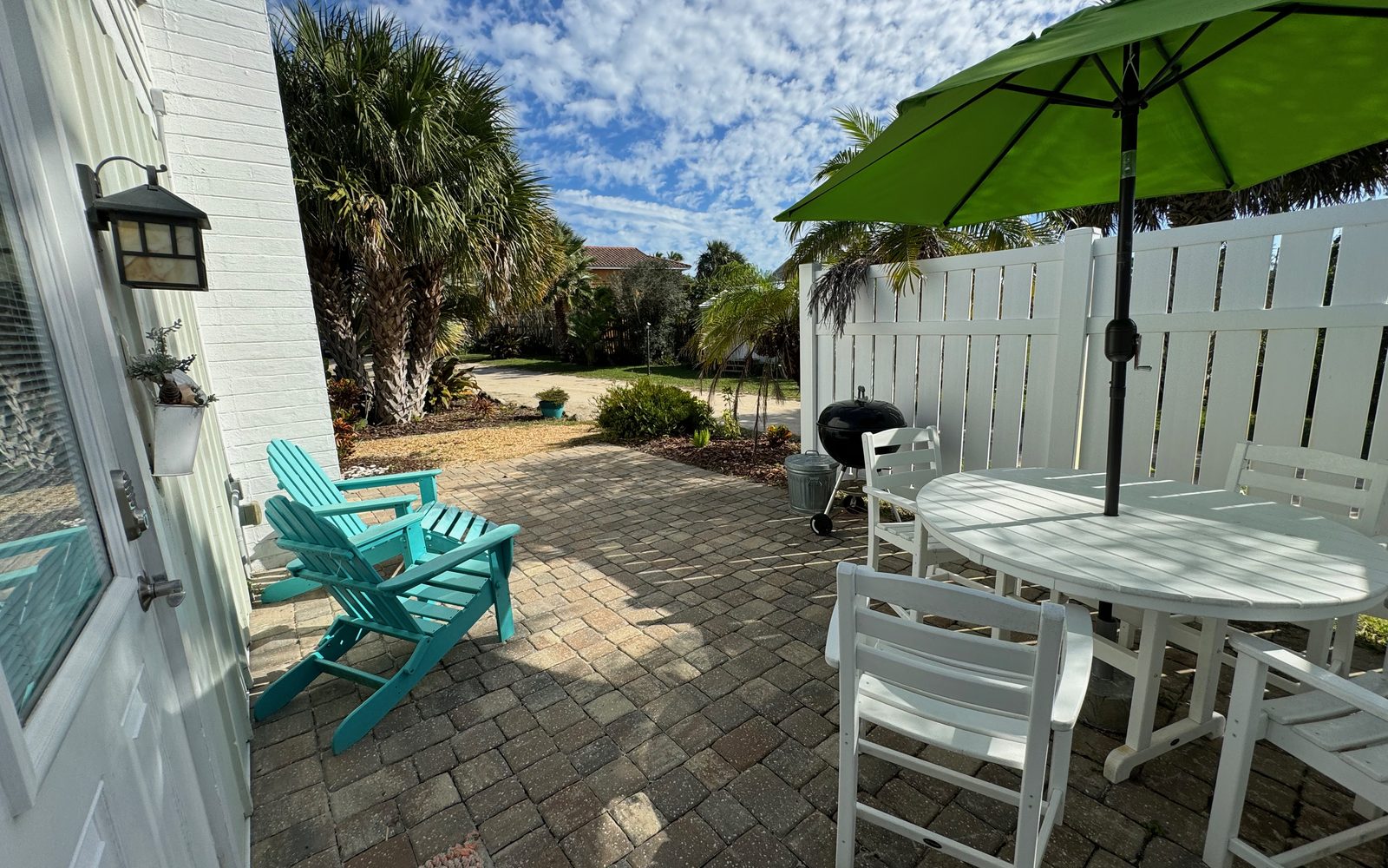 Kemp's Cottage private patio at The Silver Sands, Crescent Beach